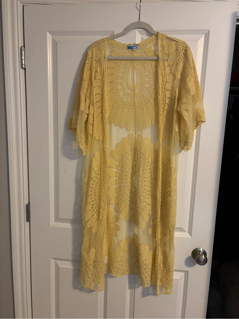 Yellow Lace Crochet Kimono Cardigan